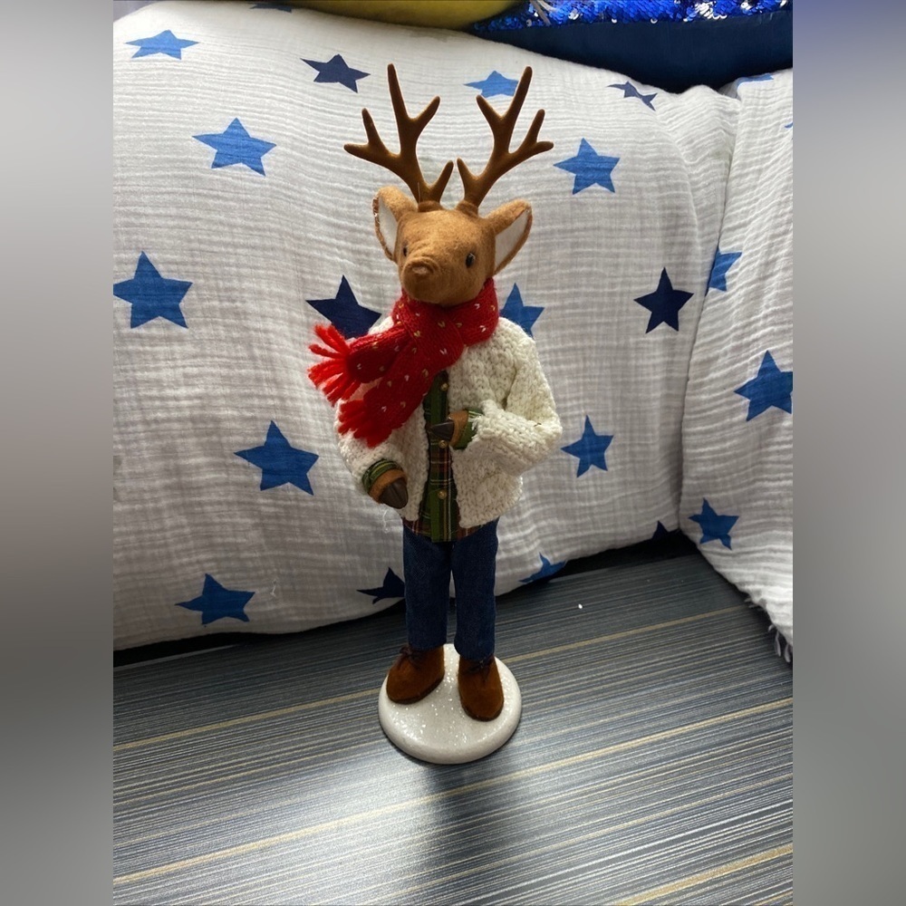 vintage boy Deer 14” figure in holiday outfit - Picture 2 of 9